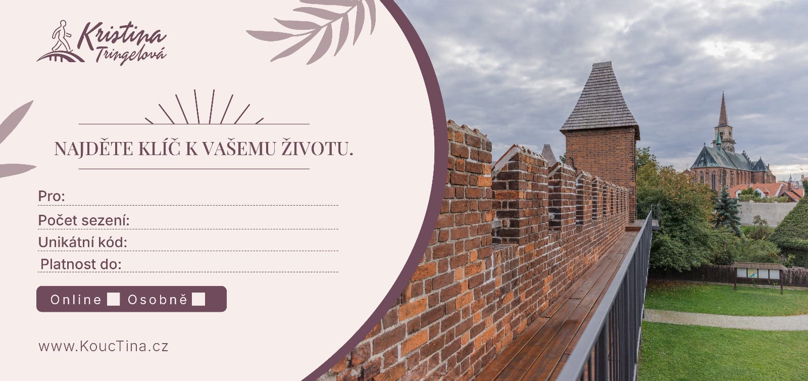 Dárkový poukaz na osobní koučink – elegantní design v béžových tónech.